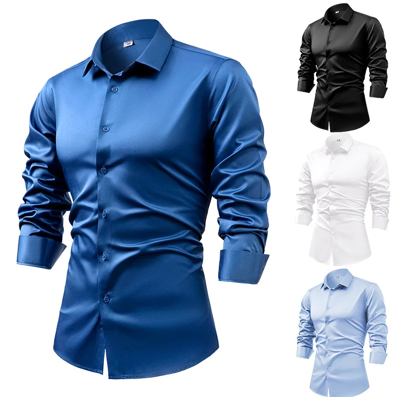Dress Shirt Non-Iron - 2025 Spring Autumn Royal Blue Silk