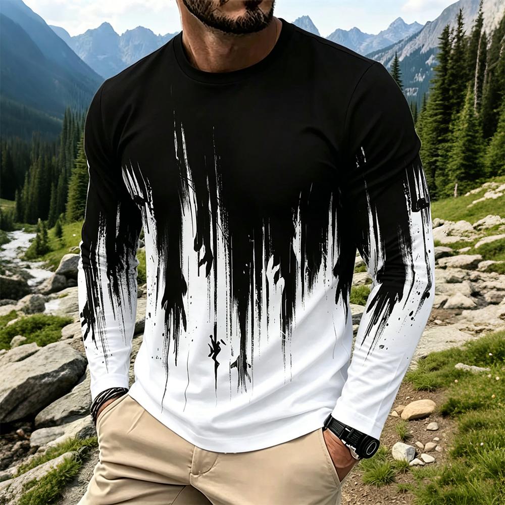 Men'S Tops Fashion - Men's Gradient Ink Splash Long Sleeve